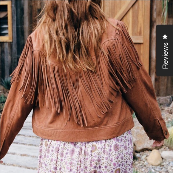 BNWT !! SPELL AND THE GYPSY LEATHER SUEDE RIDER TASSEL FRINGE JACKET 🧥 tobacco - Picture 2 of 14